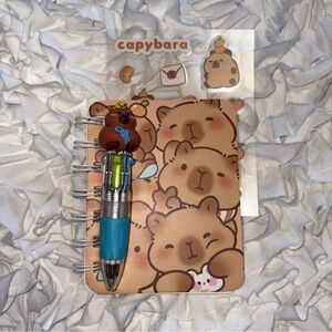 Cute Capybara Mini Notebook, Blue Pen and stickers